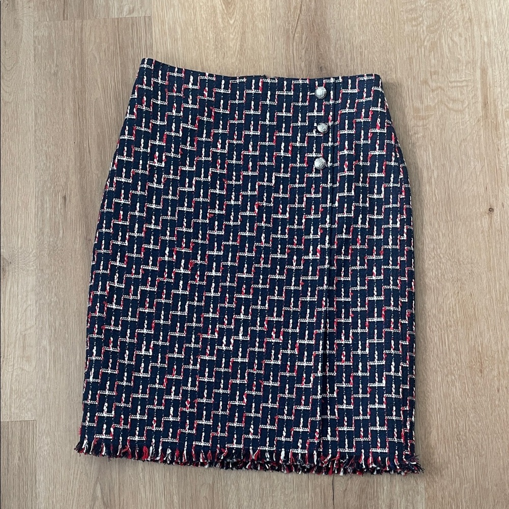 Talbots sz 2 tweed Blue and Red Pencil Skirt